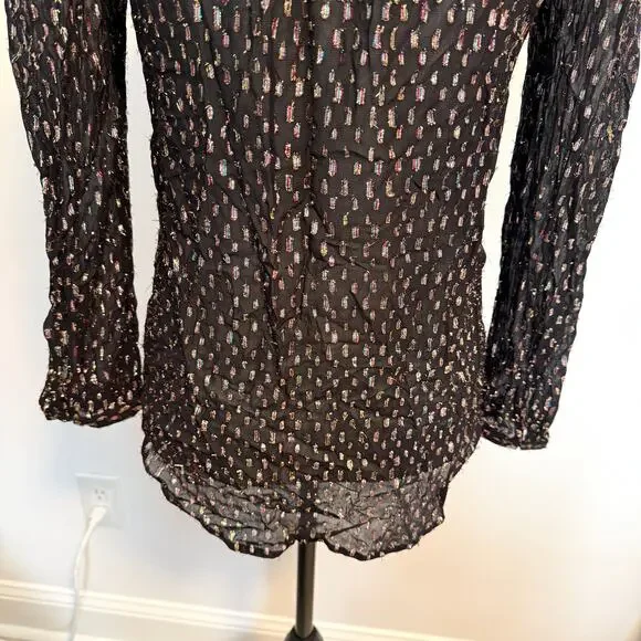 J. Crew Tie Neck Sheer Rainbow Lurex Dot Blouse Top In Black Size XS - Picture 12 of 14